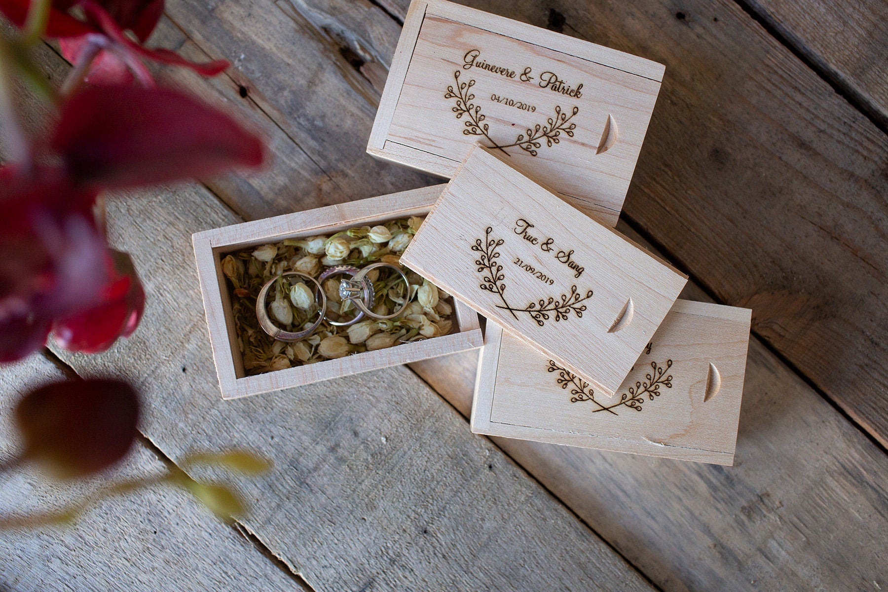 Wedding ring box wooden Custom Wedding Ring Box, Wedding Gift, Ring Bearer Box, Engraved, Custom Names, Personalised, printed