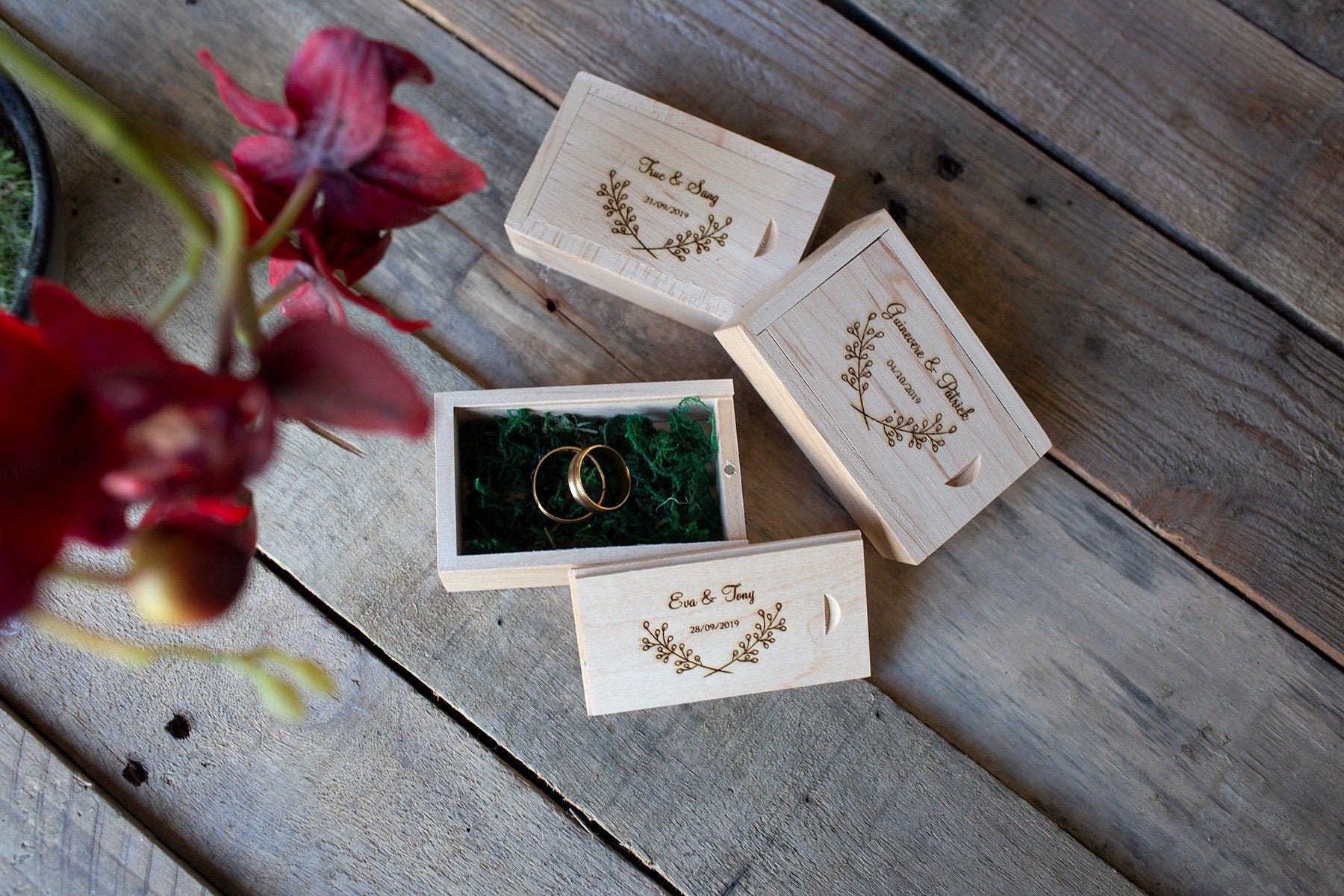 Wedding ring box wooden Custom Wedding Ring Box, Wedding Gift, Ring Bearer Box, Engraved, Custom Names, Personalised, printed