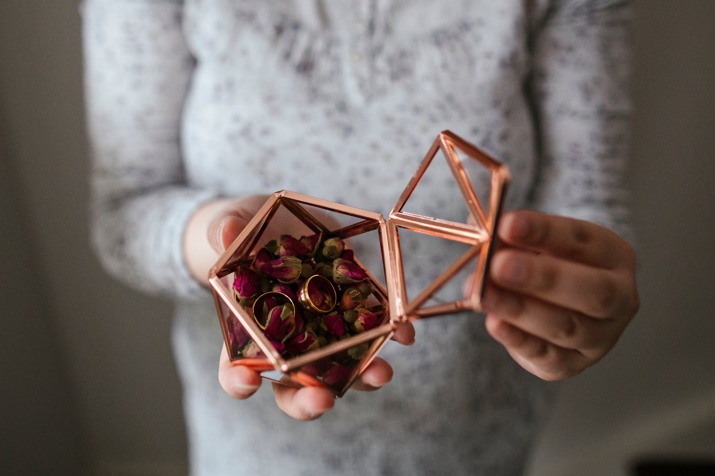 8005 Rose Gold Rustic Geometric metal Ring box - Little Love Boxes