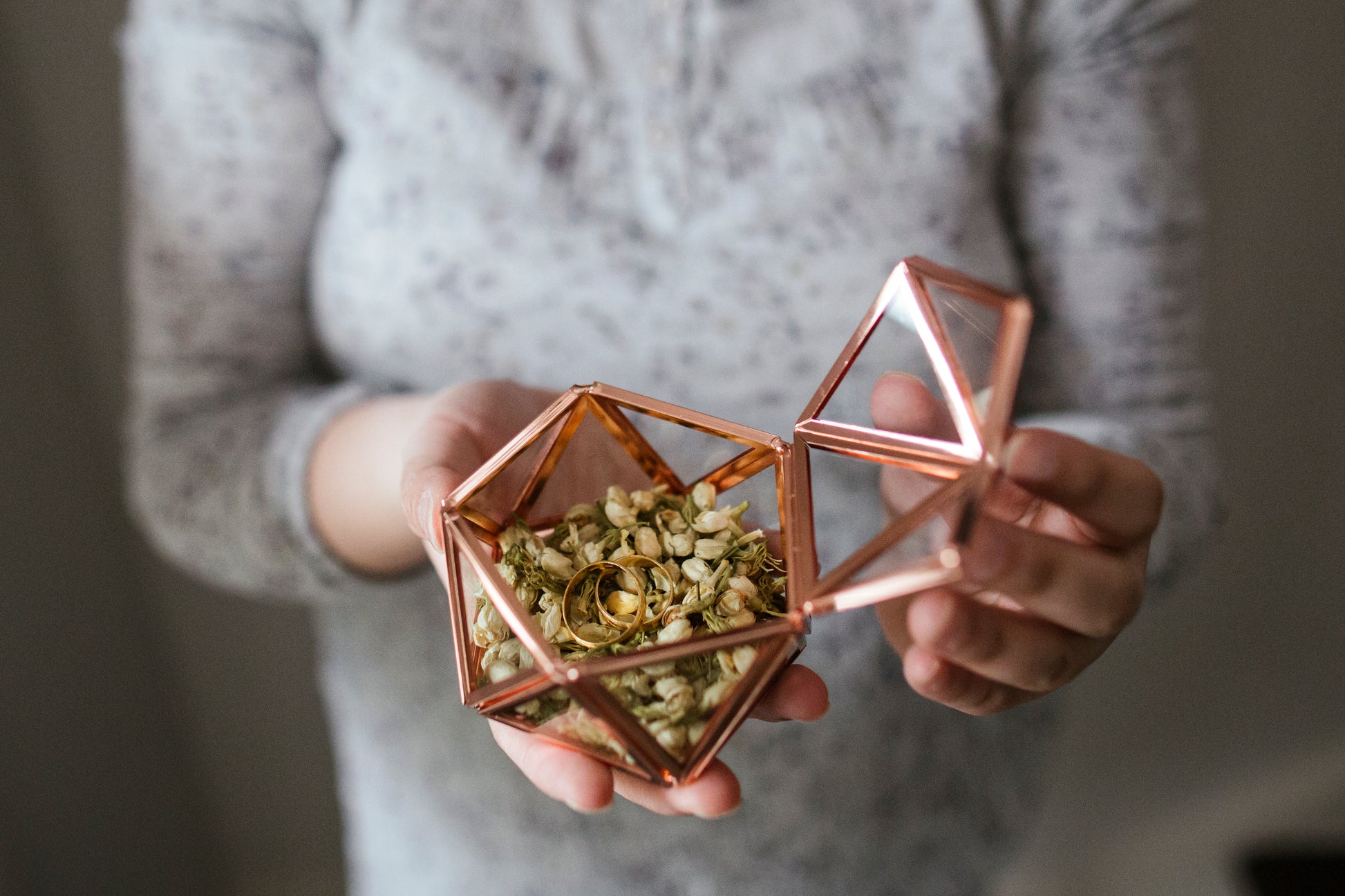 8005 Rose Gold Rustic Geometric metal Ring box - Little Love Boxes