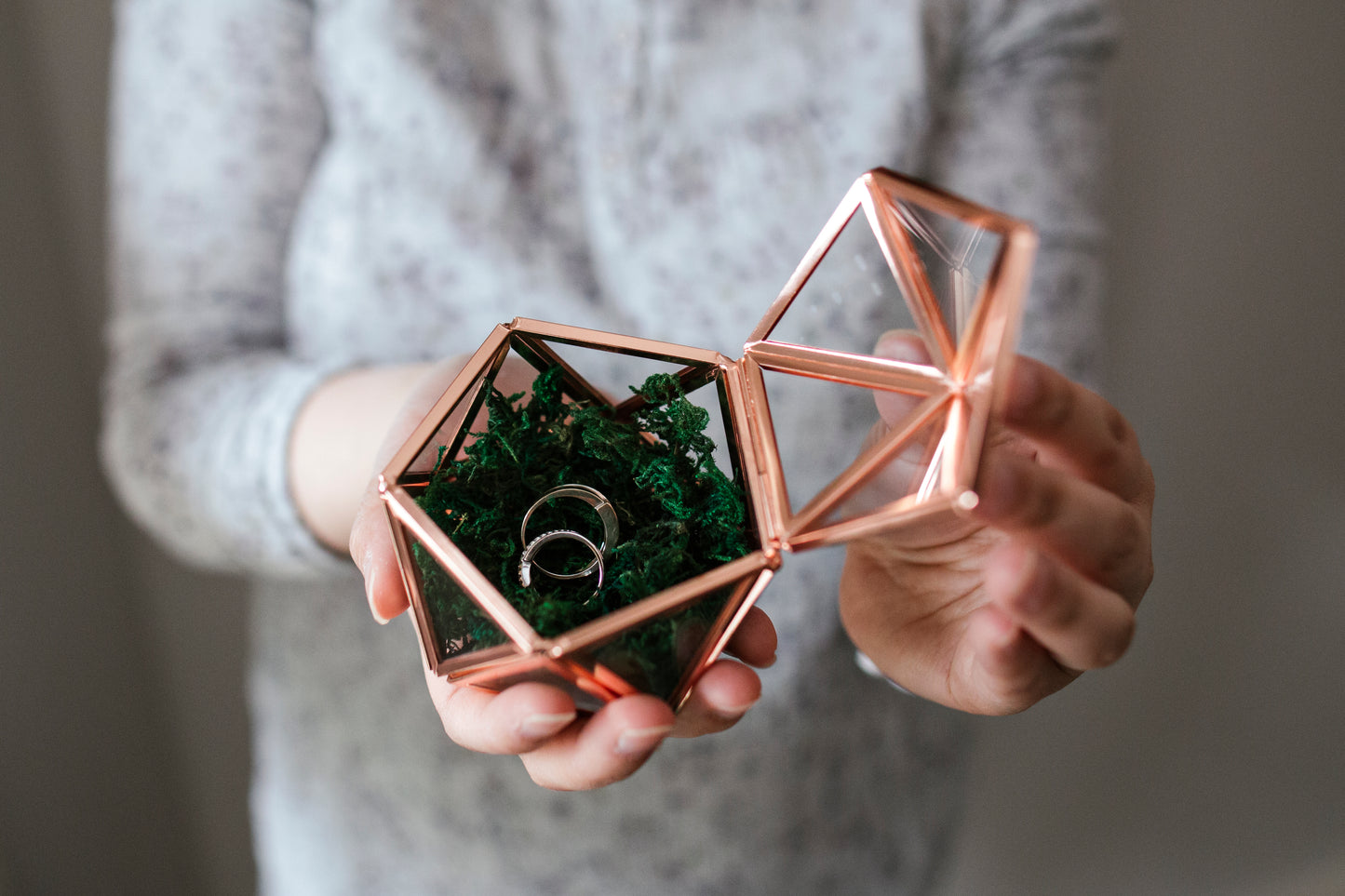 8005 Rose Gold Rustic Geometric metal Ring box - Little Love Boxes